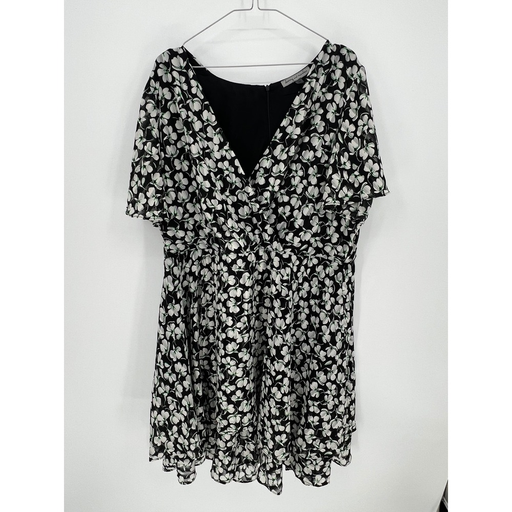Danny and Nicole Womens Dress Floral Chiffon V-Neck Black 18W